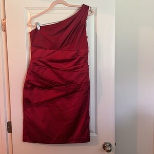 David's Bridal One Shoulder Satin Short Dress